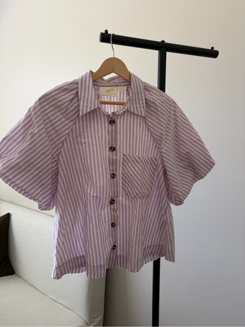Maeve by Anthropologie Lavender and White Striped Button Shirt